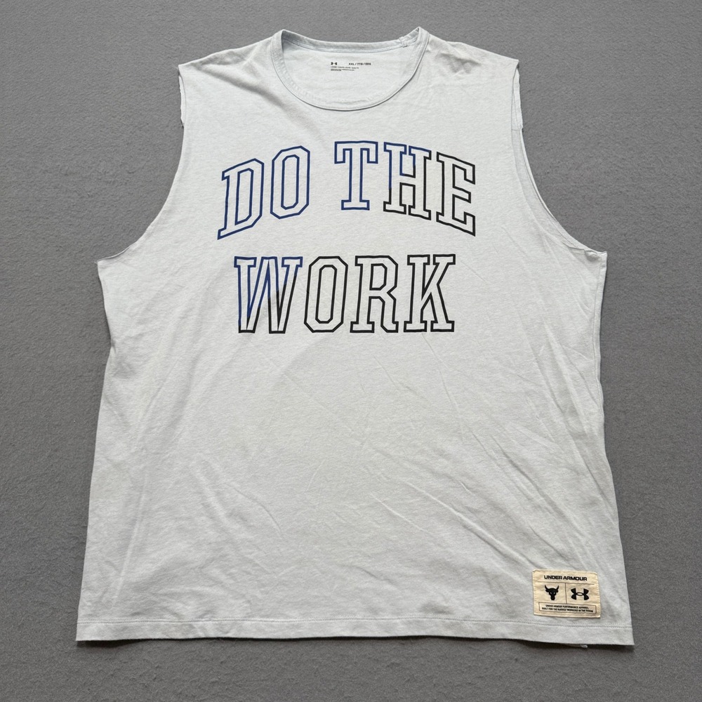Under Armour Muscle Tank Men's 2XL White Do The Work Project Rock Training Gym